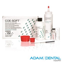 GC COE-SOFT Professional Pack Powder 170g and Liquid 177ml soft denture relining material for resilient cushioning and improved denture fit.