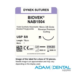 BIOVEK(DYED) 5/0 X 76CM 16MM 3/8 CIRC RVRS PREM CUT 12pk