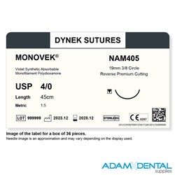 Monovek USP 4/0x45cm 19mm 3/8 Reverse Premium Cut needle 36p