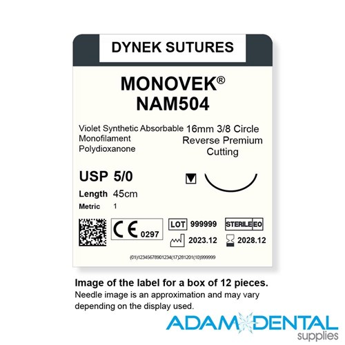 MONOVEK (DYED) 5/0 X 45CM 16MM 3/8 CIRC RVRS PREM CUT 12pk