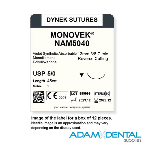 MONOVEK (DYED) 5/0 X 45CM 13MM 3/8 CIRC RVRS CUT 12pk