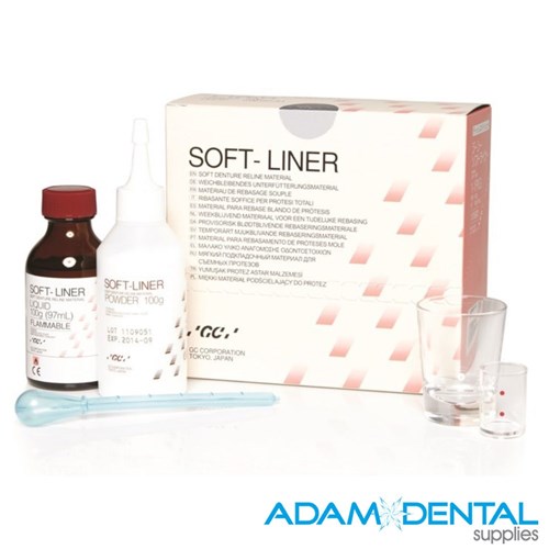 GC Soft Liner Colourless 200g Kit, professional soft denture liner suitable for temporary reline procedures, providing comfort, smooth surface, and accurate fit in Australian dental clinics
