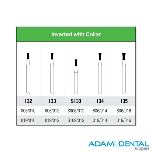 High Speed Diamond Burs Inverted Cone With Collar 5pk