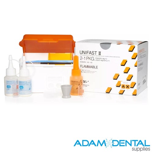 GC UNIFAST III Acrylic Resin Temporary Crown & Bridge material for chairside fabrication of durable, natural-looking temporary restorations in Australian dental clinics.